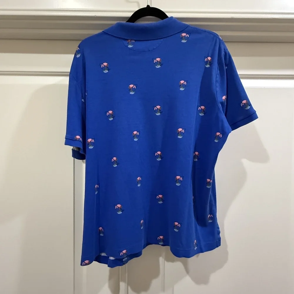 Polo Ralph Lauren Classic Fit‎ Flamingo Polo Shirt Mens L Blue Embroidered AOP
